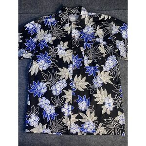 Pacific Scene Shirt Mens Medium Black Floral Midweight Pocket Collar Button Down